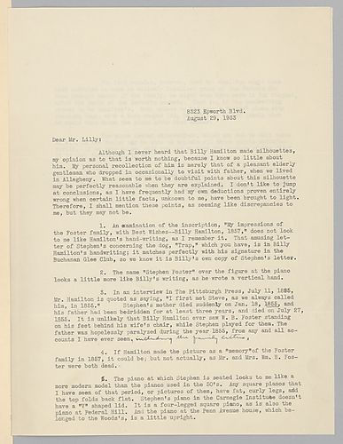 From Evelyn Foster Morneweck to Josiah K. Lilly