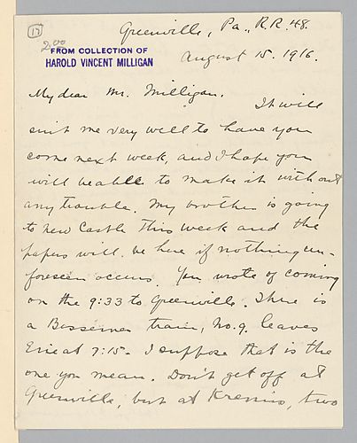 From Evelyn Foster Morneweck to Harold Vincent Milligan