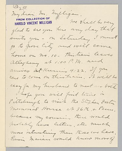 From Evelyn Foster Morneweck to Harold Vincent Milligan