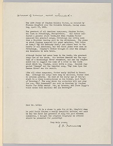 From Evelyn Foster Morneweck to Josiah K. Lilly