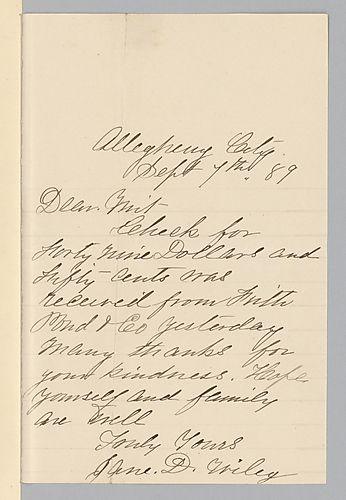 Letter from Jane (Foster) Wiley to Morrison Foster