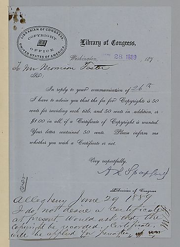 Letter from Library of Congress to Morrison Foster