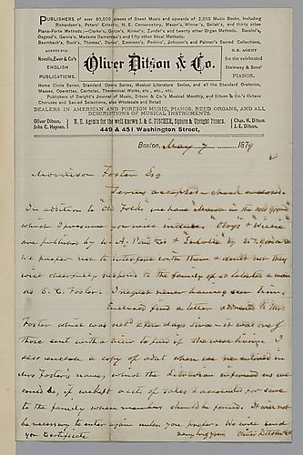 Letter from Oliver Ditson & Co. to Morrison Foster