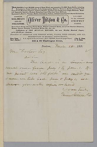 Letter from Oliver Ditson & Co. to Morrison Foster
