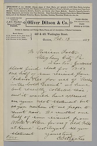 Letter from Oliver Ditson & Co. to Morrison Foster