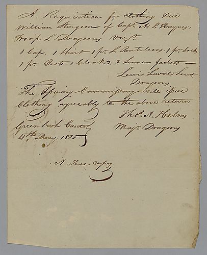 Clothing requisition: Thomas Helms to William Foster