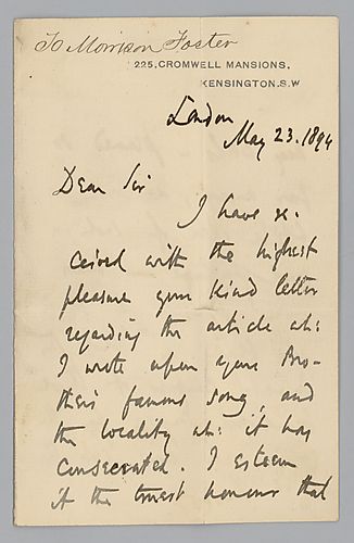 Letter from Sir Edwin Arnold to Morrison Foster