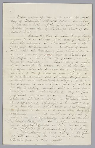 Memorandum of agreement between William F. Carey and Schoenberger and Co.