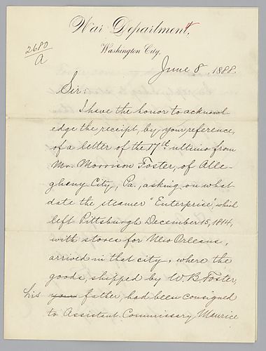 Letter from John Tweedale of War Department to unknown (probably Morrison Foster)