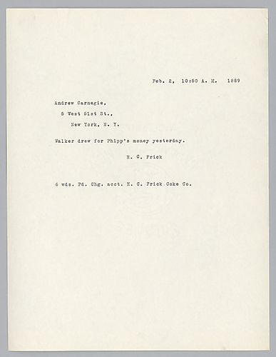 Frick makes reference to a financial matter involving [Henry] Phipps