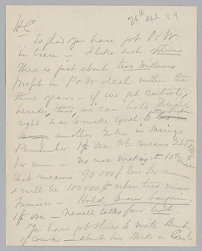 Carnegie writes from New York and discusses business deals, profits and wages