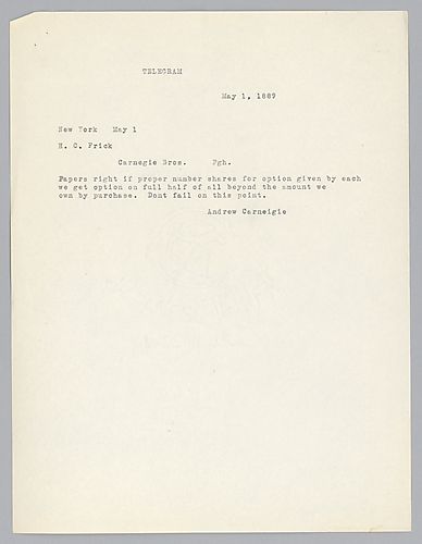 Writing from New York, Carnegie refers to options
