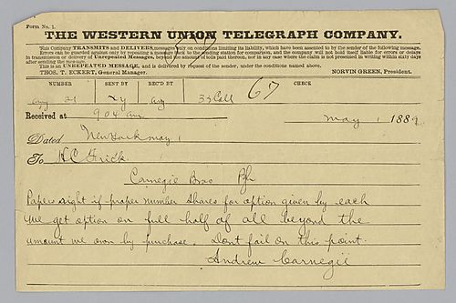 Writing from New York, Carnegie refers to options