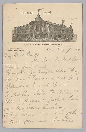 Writing from Berlin, Germany, Carnegie discusses production at mills and his visit to Russia