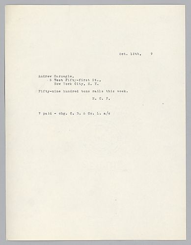 Frick reports the production or the sale of fifty-nine hundred tons of rails that week