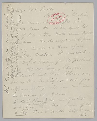 Carnegie advises Frick over the purchase of ore