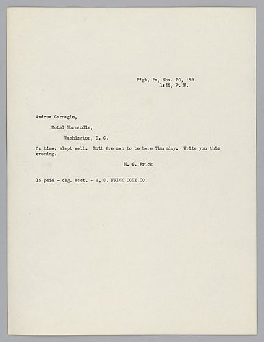 Frick announces his arrival to Washington, D.C