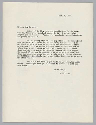 Frick discusses purchase of coke property