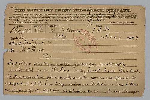 Frick makes reference to independence in his telegram