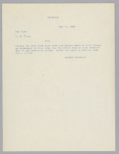 Carnegie makes reference to Frick coming east and a meeting