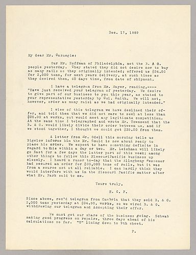 Frick writes about steel rail prices and competition