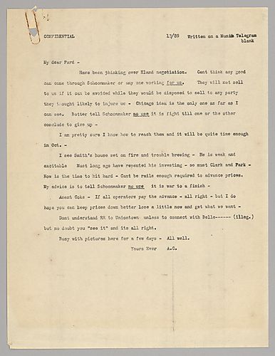 Carnegie writes from Munchen [Germany] to tell Frick of problems with the Eland Negotiations