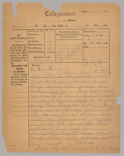 Carnegie writes from Munchen [Germany] to tell Frick of problems with the Eland Negotiations