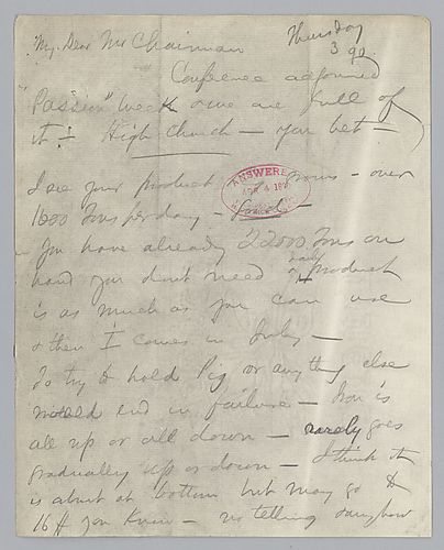 Carnegie writes to instruct Frick to sell surplus material, particularly pig iron
