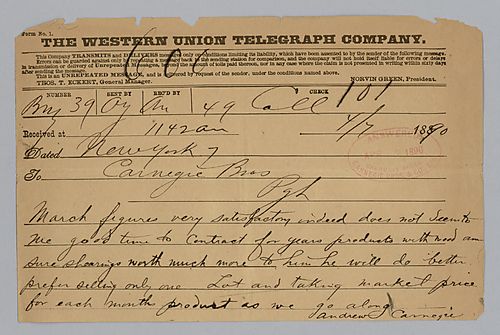 Carnegie writes to express his satisfaction with March's figures