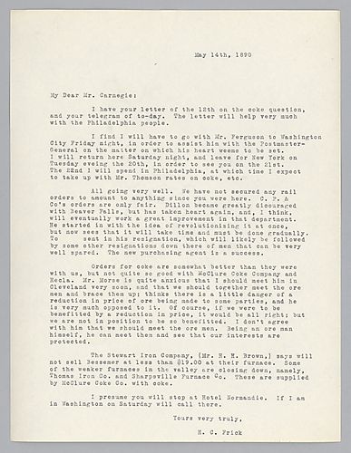 Frick writes on changes in his travel plans, Mr. Dillon's work in Beaver Falls [Pa.], and Coke orders in comparison with other Coke companies