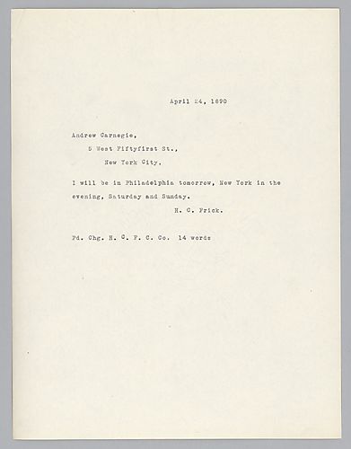 Frick writes his travel plans to Philadelphia and then New York over the weekend