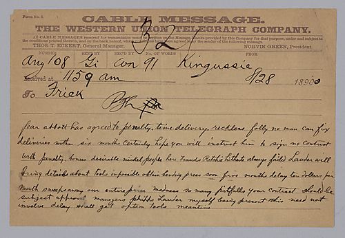 Carnegie writes from Kingussie, [Scotland] on problems and poor management mistakes by Abbott