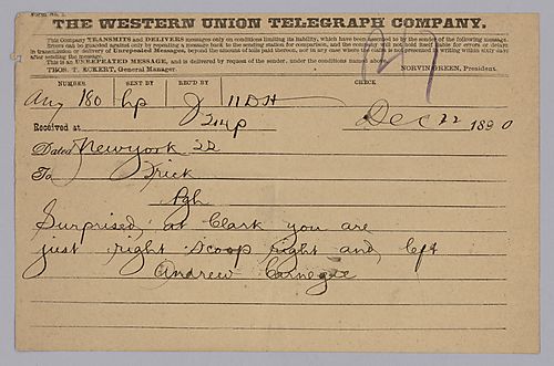 Carnegie writes from New York on his surprise at Clark