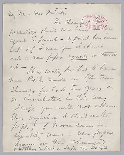 Carnegie writes his dismay with the Chicago pool developments and scolds Frick for not doing better