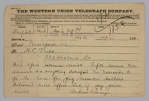 Carnegie writes to ask about Frick's meeting with "Fifth Avenue man" and his satisfaction at not having to go lower than $17 USD for pig iron sales