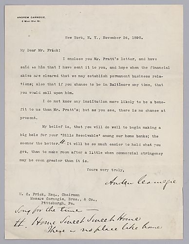 Carnegie writes from New York, [N.Y.] on the potential to do business with a Mr. Pratt after fixing collections policy