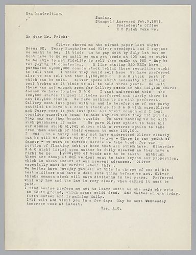 Carnegie discusses stock price in correlation with the Baltimore and Ohio Railroad deal