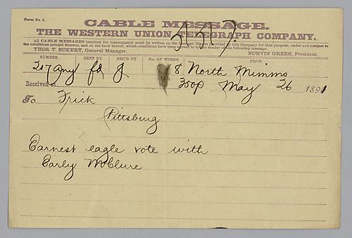 A message from Carnegie stating, "Earnest Eagle vote early McClure."