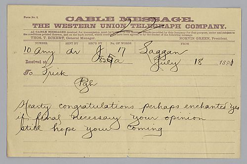 [Carnegie] congratulates Frick and inquires if still planning to travel to [Europe]