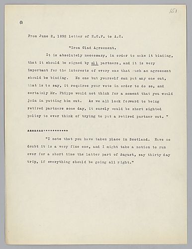 An extract from Henry Clay Frick to Andrew Carnegie, June 2, 1892