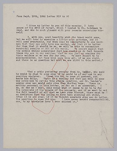 Frick writes his confidence that with a little more patience the break will come. He then advises Carnegie to keep his distance so that there will be no sign of weakness to the strikers