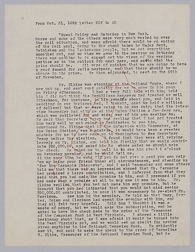 Frick writes on discussions with politicians and donations to their campaigns. He then comments on his coke company and the firmness of the strikers