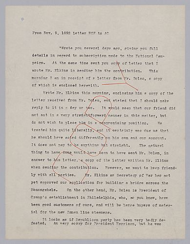 Frick writes on election proceedings and the loss of Harrison but says it should not make much difference to the company's interests