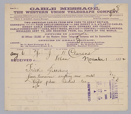 Carnegie writes from Clarens, [Switzerland] on his departure and light phosphor steel