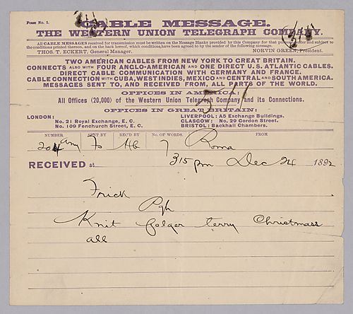 Carnegie writes from Rome, [Italy] to wish all a Merry Christmas