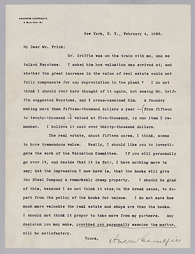 Carnegie writes from New York, NY on the property value of Keystone Works
