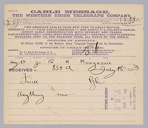 Carnegie writes from Kingussie, [Scotland] to ask if there is anything new