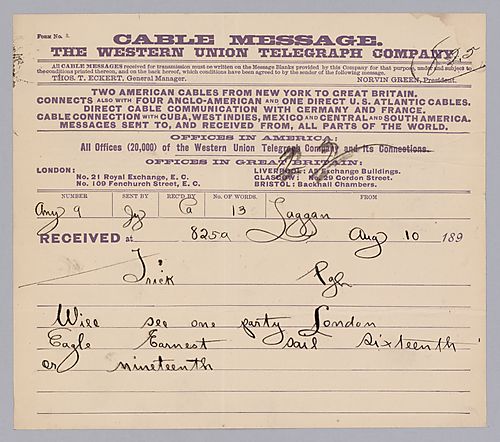 Carnegie writes from Laggan, [Scotland] that he will meet to discuss bonds in London on the sixteenth or nineteenth