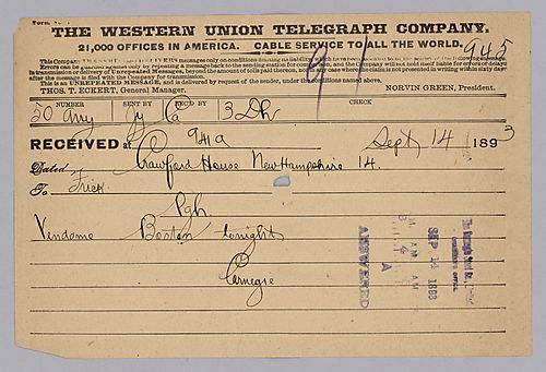 Carnegie writes from Crawford House, [N.H.] to give the hotel where he will be staying in Boston