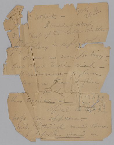 Carnegie writes from New York, [N.Y.] on a letter to "R.P." [Robert Pitcairn] and his desire to give work to worthy men rather than die rich